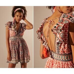 Anthropologie Beaded & Embroidered Flutter‎ Sleeve Mini Dress Size 2